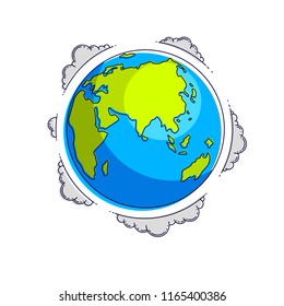 Planet earth vector illustration isolated on white background, Africa, Europe, Eurasia, Asia and Australia continents side.