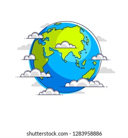 Planet earth vector illustration isolated on white background, Africa, Europe, Eurasia, Asia and Australia continents side.