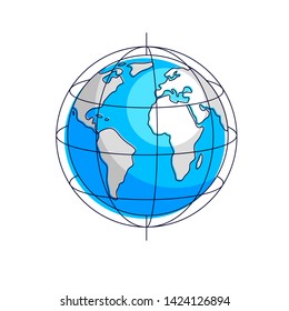 Planet earth vector illustration isolated on white background, America, Africa and Europe continents side.