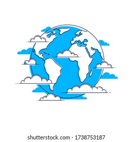 Planet Erde Vektorbild isoliert auf weißem Hintergrund, Amerika, Afrika und Europa Kontinente.