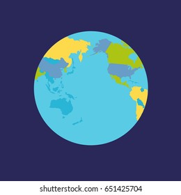 Planet Earth Vector Illustration. World Globe With Political Map. Countries Silhouettes On Planet Surface. Global World Concept. East, West, North America, Australia, Pacific Ocean From Space.