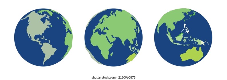 Planet earth vector set. world map on white background. Globe of the universe