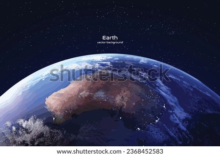 Planet Earth view. Blue ocean and continents. Landscape with Milky way galaxy. Abstract blue glowing planet Earth. Blue futuristic background with planet Earth. Vector background.