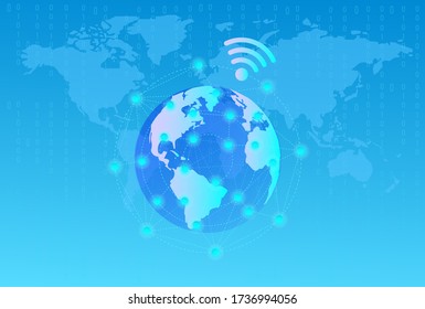 Planet Earth view from space with continents outlines abstract background. Globalization, connection concept. Low poly wireframe, lines and dots glowing design. Vector illustration
