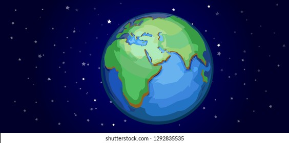  Planet Earth view. The World Globe from Space in a star field showing the terrain and clouds. Elements of this vector