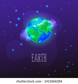 planet earth and violet star space in cosmos