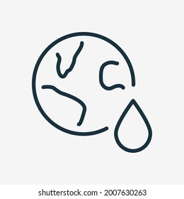 Planet Earth and Water Drop Line Icon. Concept of Save Water. World Water Day. Global Resources of Liquid of Earth Line Icon. Symbol of Ecology and Environment. Editable stroke. Vector illustration.