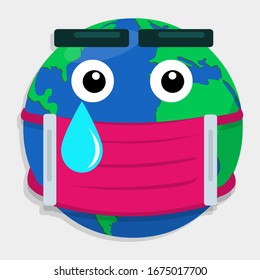 planet earth wearing mask vector illustrator
