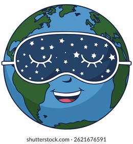 planet earth wearing sleep mask isolated vector illustration on white background