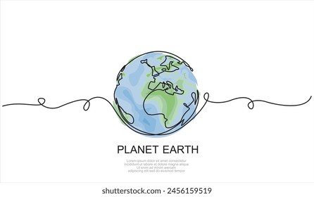 Planet Earth Web Banner with Continuous Line Icon