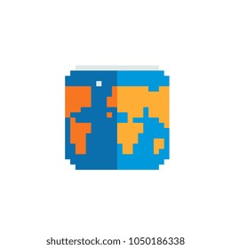 Planet Earth web site pixel art flat style icon. World map isolated vector illustration. 8-bit sprite.  Game assets.