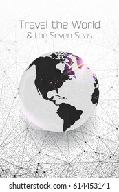 Planet Earth Western Hemisphere Travel Flyer Poster Template Layout Black and White Modern Abstract Triangle Internet Network Texture Pattern Vector Art Illustration