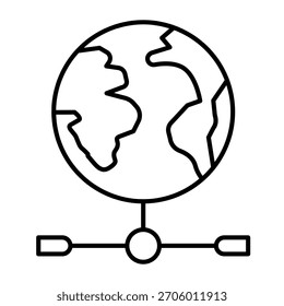Planet earth and wired connection isometric icon, info tech concept. Vector graphics. World globe with blockchains, network sign on white background, outline style icon for mobile or web design