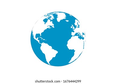 Planet Earth , World Globe With Oceans And Water Flat 