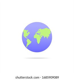 Planet earth or world globe with oceans and water flat vector color icon for apps and websites