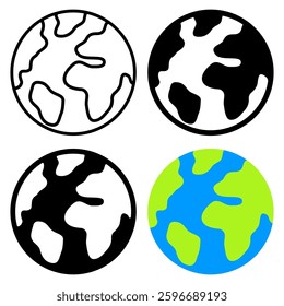 Planet earth or world globe with oceans and water flat vector color icon for apps and websites
