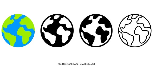 Planet earth or world globe with oceans and water flat vector color icon for apps and websites