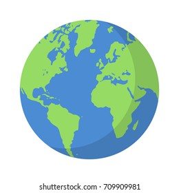 Planet earth or world globe with oceans and water flat vector color icon for apps and websites