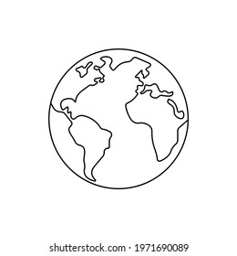 Planet Earth . World globe web page or browser template black line icon. Trendy flat isolated symbol, sign for: illustration, outline, logo, mobile, app, design, web, dev, ui, ux, gui. Vector EPS 10