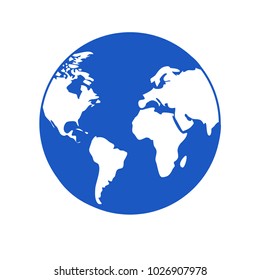 planet earth world icon blue globe with white continents simple flat circular vector icon 