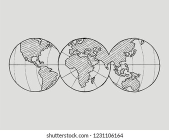  Planet Earth.Doodle globe illustration