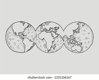  Planet Earth.Doodle globe illustration