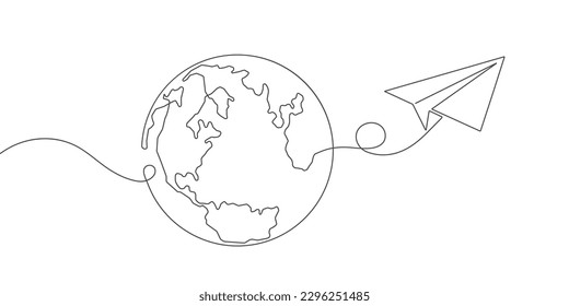 Planeta Tierra.El avión de papel está volando.Ilustración vectorial.