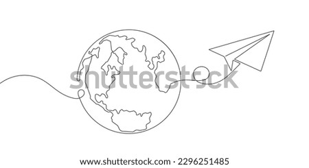 Planet Earth.Paper airplane is flying.Vector illustration.