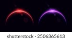 Planet eclipse, glowing flare on the horizon, sunrise over the globe. Crescent planet edge. Vector illustration