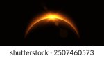 Planet eclipse, glowing flare on the horizon, sunrise over the globe. Crescent planet edge. Vector illustration