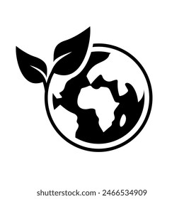 Icono de ecología planetaria. Tierra con Ilustración vectorial llena de hojas. Símbolo de cuidado del medio ambiente. Icono ecológico global aislado.
