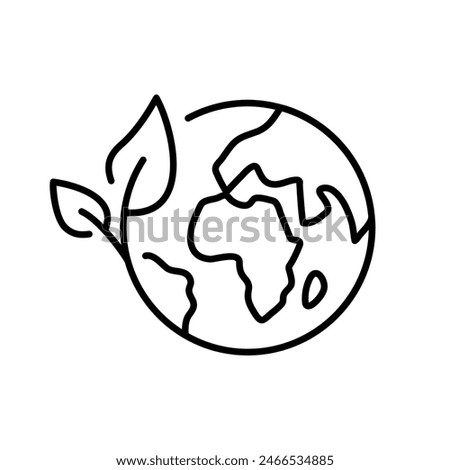 Planet ecology icon. Earth with leaf vector illustration. Environment care symbol. Global eco icon isolated.