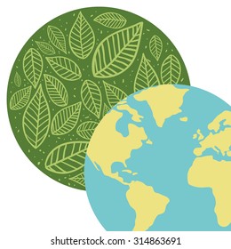 Planet  and ecology over white and flat background design, vector illustration 10 eps graphic.