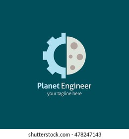 Planet Engineer Logo & industrial working concept. Vector illustration. lat style design
