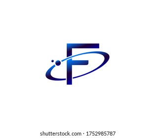 Planet F Letter. Round ring shape business logo design template.circle ring logo, cosmic planet symbol,alphabet,corporate identity symbol concept.
