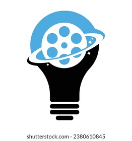 Planet film bulb shape concept vector logo design.