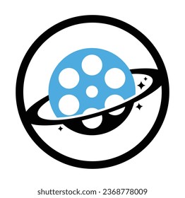 Planet film vector logo design. Film roll icon illustration in the shape of a planet.