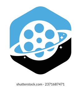 Planet film vector logo design. Film roll icon illustration in the shape of a planet.