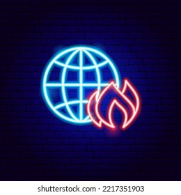 Planet Fire Neon Sign. Vector Illustration of Nature Safe Symbol.