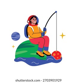 Planet Fishing Ilustración vectorial plana EPS 10 archivo