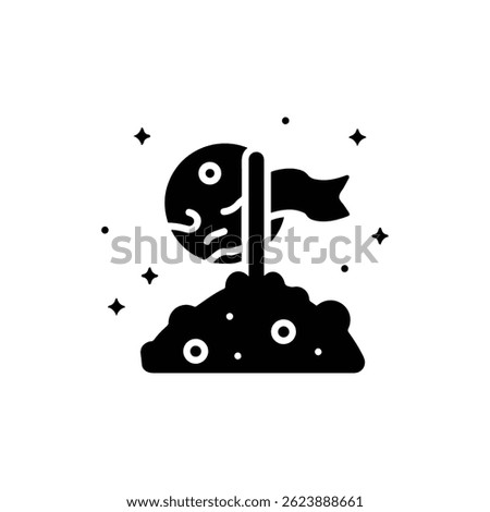 Planet with Flag Planted Black Filled Icon