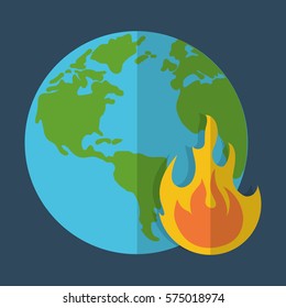 planet and flame global warming icon image vector illustration design 