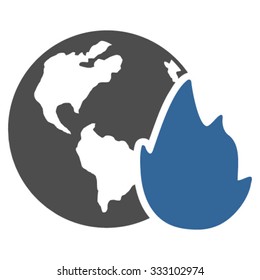 Planet Flame vector icon. Style is bicolor flat symbol, cobalt and gray colors, rounded angles, white background.
