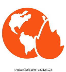 Planet Flame vector icon. Style is flat symbol, orange color, rounded angles, white background.