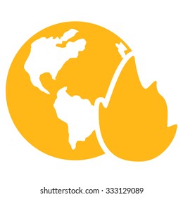 Planet Flame vector icon. Style is flat symbol, yellow color, rounded angles, white background.