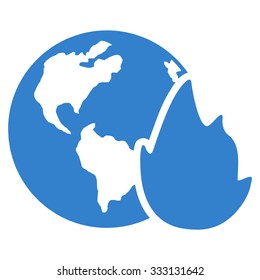 Planet Flame vector icon. Style is flat symbol, cobalt color, rounded angles, white background.