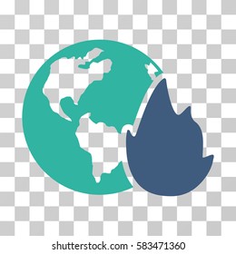 Planet Flame vector pictograph. Illustration style is flat iconic bicolor cobalt and cyan symbol on a transparent background.