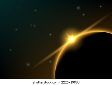 Planet and flare in outer space background. Vector illustration.