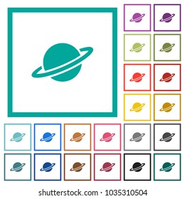 Planet flat color icons with quadrant frames on white background