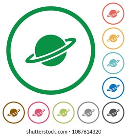 Planet flat color icons in round outlines on white background